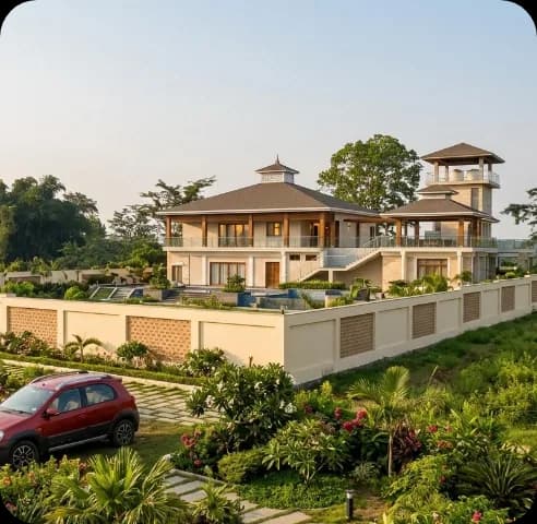The clubhouse villas from the approach road