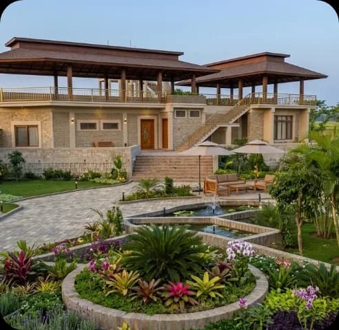 Central courtyard and flower beds